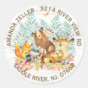 Woodland Animals Neutraal Baby shower Adres Etiket