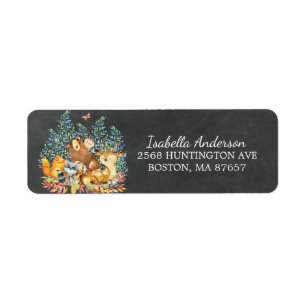 Woodland Animals Neutraal Baby shower Adres Etiket