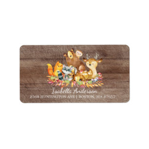 Woodland Animals Neutraal Baby shower Adres Etiket