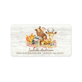 Woodland Animals Neutraal Baby shower Adres Etiket