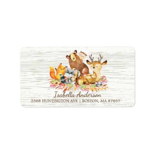 Woodland Animals Neutraal Baby shower Adres Etiket (Voorkant)