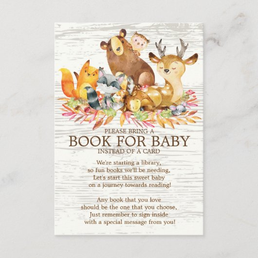 Woodland Animals Neutraal Baby shower Book for Bab Informatiekaartje (Voorkant)