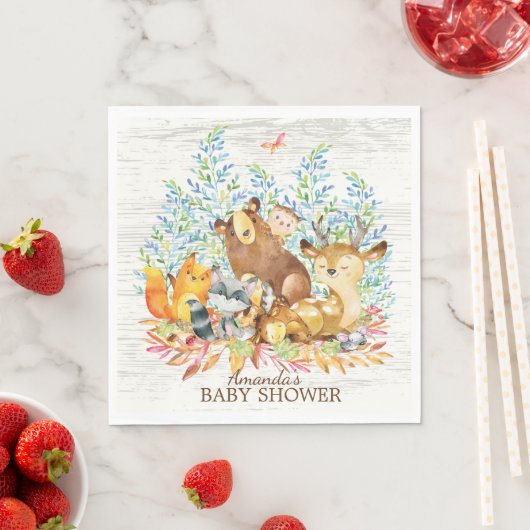 Woodland Animals Neutraal Baby shower Papieren ser Servet (Insitu)