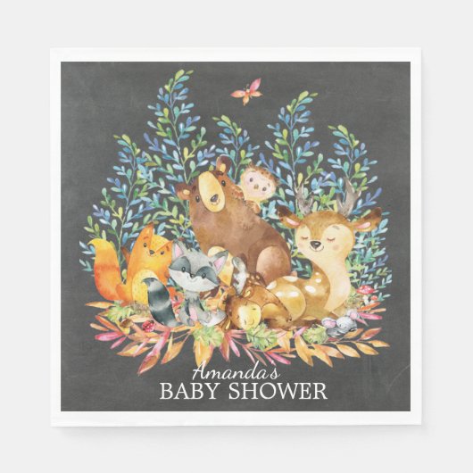 Woodland Animals Neutraal Baby shower Papieren ser Servetten (Voorkant)