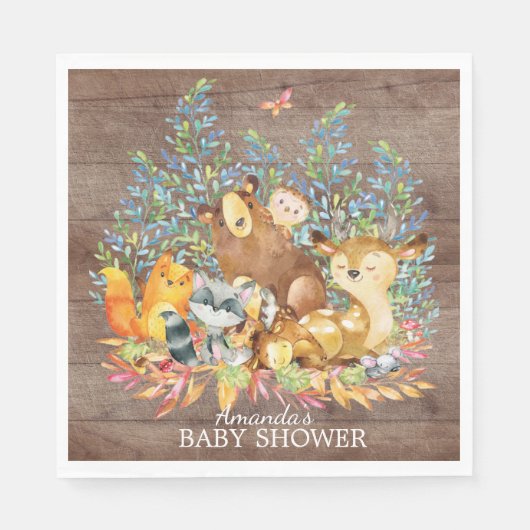 Woodland Animals Neutraal Baby shower Papieren ser Servetten (Voorkant)