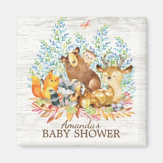 Woodland Animals Neutral Baby shower Favor Magnet (Voorkant)