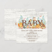 Woodland Animals Neutral Baby shower Invitation Kaart (Voorkant / Achterkant)