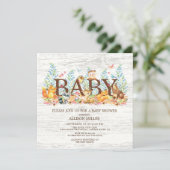 Woodland Animals Neutral Baby shower Invitation Kaart (Staand voorkant)