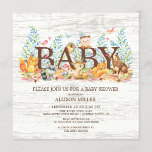 Woodland Animals Neutral Baby shower Invitation Kaart