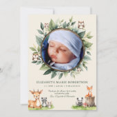 Woodland Animals New Baby Birth Announance Kaart (Voorkant)