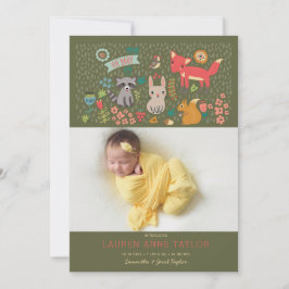 Woodland Animals New Baby Birth Announance Kaart