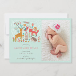 Woodland Animals New Baby Birth Announance Kaart