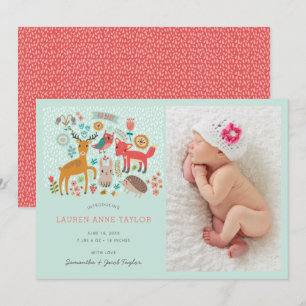 Woodland Animals New Baby Birth Announance Kaart