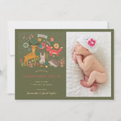 Woodland Animals New Baby Birth Announance Kaart (Voorkant)