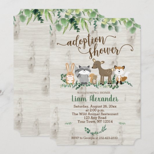 Woodland Animals Nieuwe Baby Adoptie Die Cut Kaart (Voorkant / Achterkant)