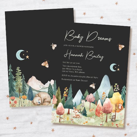 Woodland Animals Night Forest Scene Baby Shower Kaart