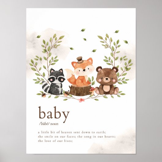 Woodland Animals Nursery Baby Definition Poster (Voorkant)
