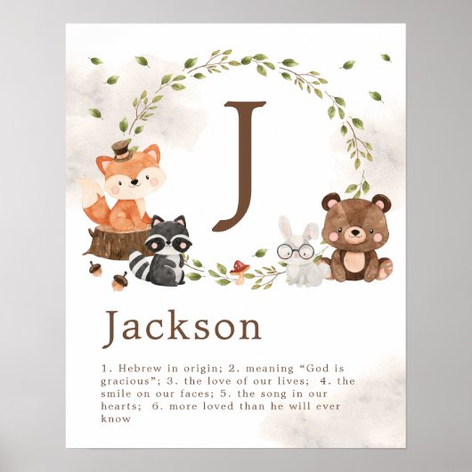 Woodland Animals Nursery Custom Monogram Poster (Voorkant)