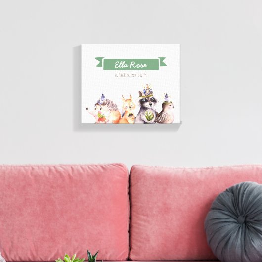 Woodland Animals Nursery Name Wall Art Canvas Afdruk (Insitu (Woonkamer))