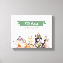 Woodland Animals Nursery Name Wall Art Canvas Afdruk