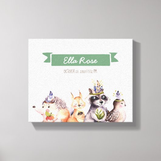 Woodland Animals Nursery Name Wall Art Canvas Afdruk (Voorkant)
