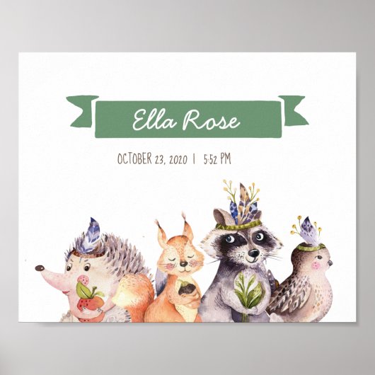 Woodland Animals Nursery Name Wall Art Poster (Voorkant)