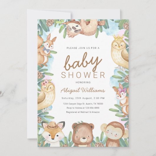 Woodland Animals Oerwoud Party Baby shower Kaart (Voorkant)