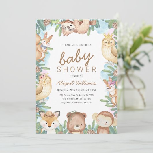 Woodland Animals Oerwoud Party Baby shower Kaart (Staand voorkant)