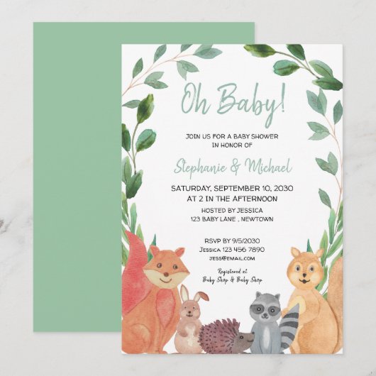 Woodland Animals Oh Baby Couples Baby shower Kaart (Voorkant / Achterkant)
