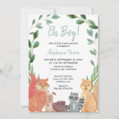 Woodland Animals Oh Boy Baby shower Invitation Kaart (Voorkant)