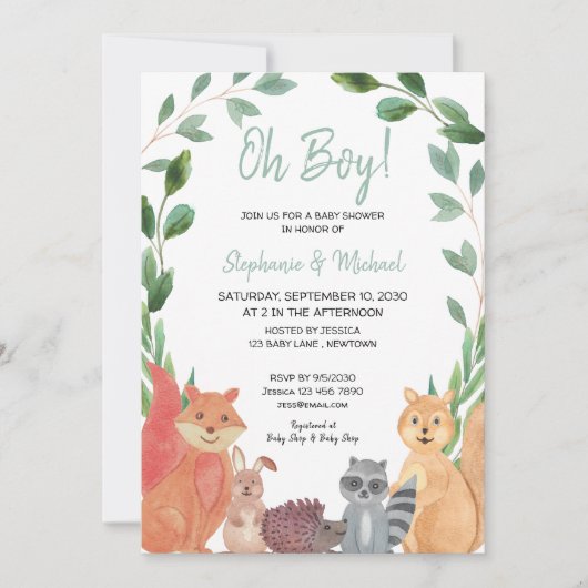 Woodland Animals Oh Boy Couples Baby shower Kaart (Voorkant)