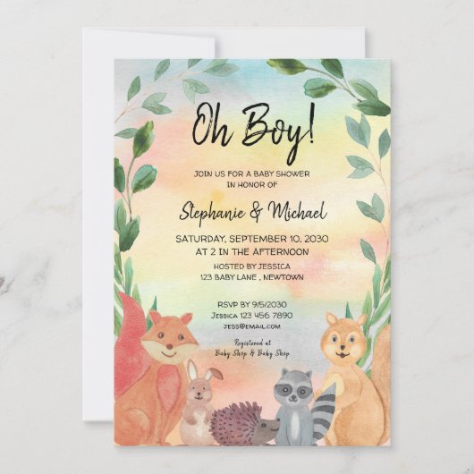 Woodland Animals Oh Boy Couples Baby shower Kaart (Voorkant)