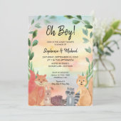 Woodland Animals Oh Boy Couples Baby shower Kaart (Staand voorkant)