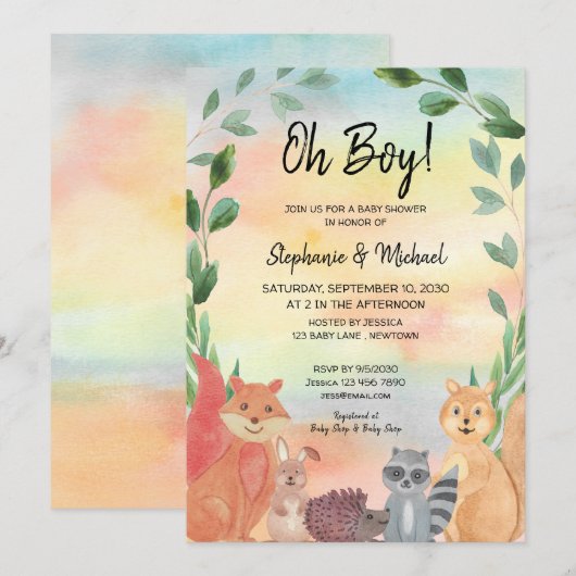 Woodland Animals Oh Boy Couples Baby shower Kaart (Voorkant / Achterkant)