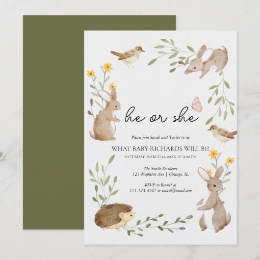 Woodland Animals onthult geslacht Kaart (Voorkant / Achterkant)