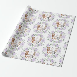 Woodland Animals Paars Floral Wreatday Cadeaupapier