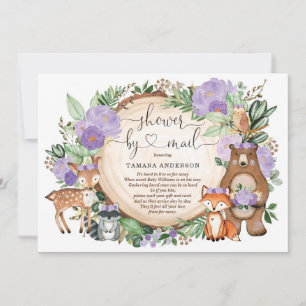 Woodland Animals Paars Florence Baby shower per po Kaart