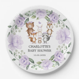 Woodland Animals Paars Flower Wreater Baby Girl Papieren Bordje