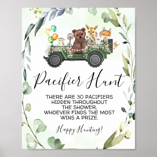 Woodland Animals Pacifier Hunt Baby shower Game Poster (Voorkant)