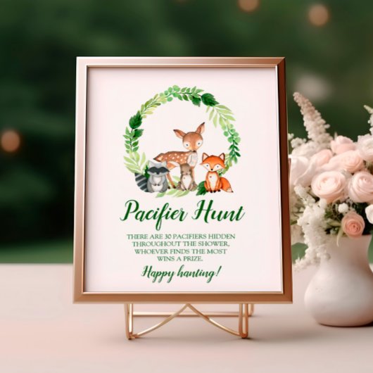 Woodland Animals Pacifier Hunt Game Sign Poster