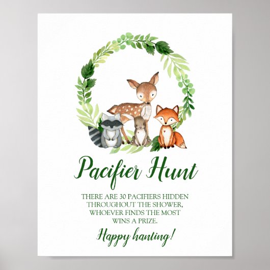 Woodland Animals Pacifier Hunt Game Sign Poster (Voorkant)