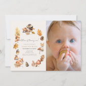 Woodland Animals Paddestoel Herfst Foto 1e Verjaar Kaart (Voorkant)