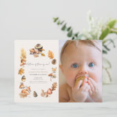 Woodland Animals Paddestoel Herfst Foto 1e Verjaar Kaart (Staand voorkant)