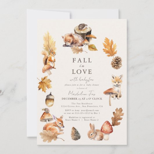 Woodland Animals Paddestoel Herfst in Liefde Baby Kaart (Voorkant)