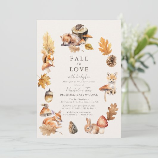 Woodland Animals Paddestoel Herfst in Liefde Baby Kaart (Staand voorkant)