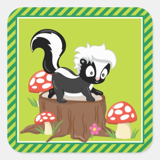 Woodland Animals Party | Skunk Vierkante Sticker (Voorkant)