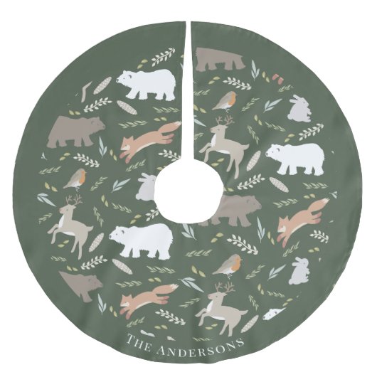 Woodland Animals Pattern Green Holiday Kerstmis Kerstboom Rok (Voorkant)