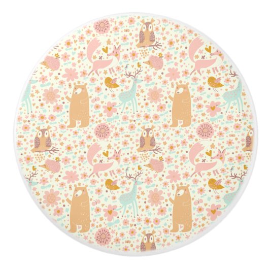 Woodland Animals Pattern Keramische Knop (Voorkant)