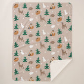 Woodland Animals Pattern Snow Covered Trees Brown Sherpa Deken (Voorkant)