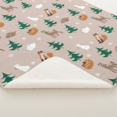 Woodland Animals Pattern Snow Covered Trees Brown Sherpa Deken (3/4)